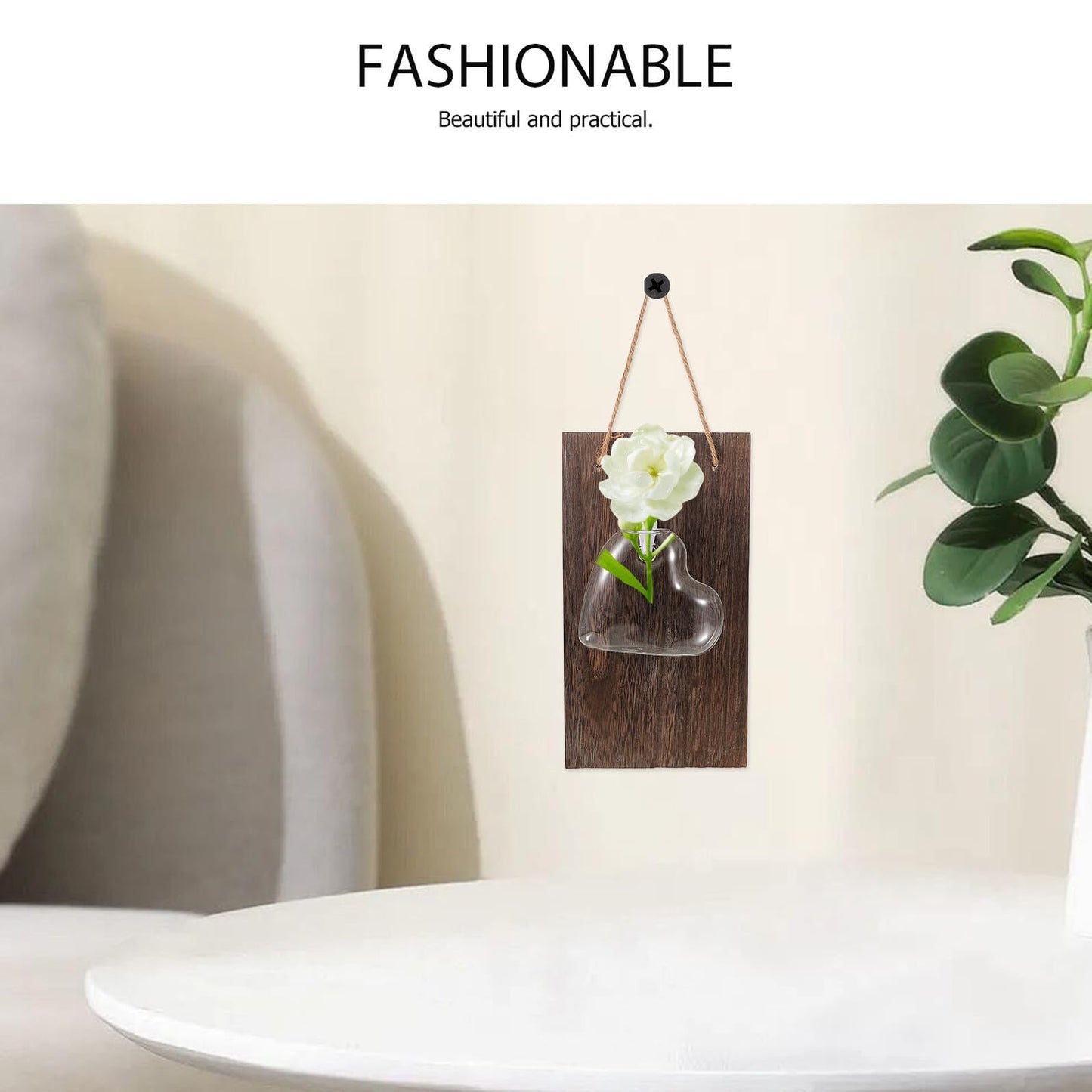 Hemobllo Wall Mounted Glass Vase Hydroponic Planter with Wooden Stand Indoor Terrarium for Table Decoration and Plant Propagation