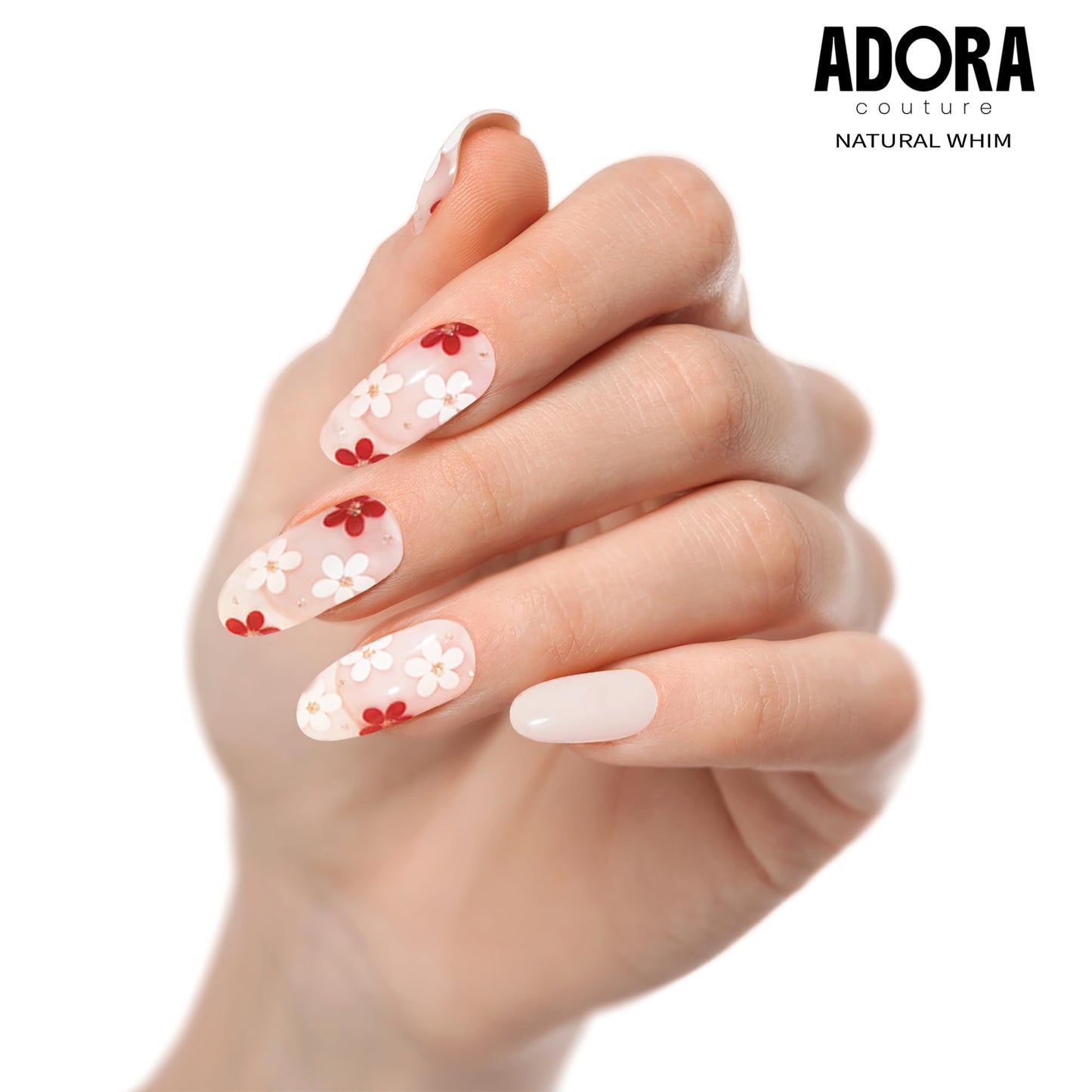 Adora Couture Semi-Cured Gel Nail Strips - 20 Salon-Quality Gel Sticker with UV Light Required, Long Lasting, Easy Application & Removal, Includes Prep Pad, Nail File, Wooden Stick (Natural Whim)