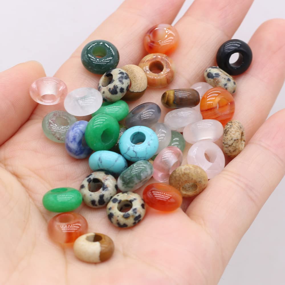 50pcs Natural Semi-Precious Stone Large Hole Loose Beads Abacus Shape Fashionable Opal Amethyst Unakite Rose Quartz Charm Beads for Making Necklace Bracelet