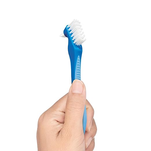 GUM Denture Brush - Dual Headed Hard Bristle Toothbrush for Dentures & Acrylic Retainers - Dentist Recommended Denture Cleaner (Pack of 2)