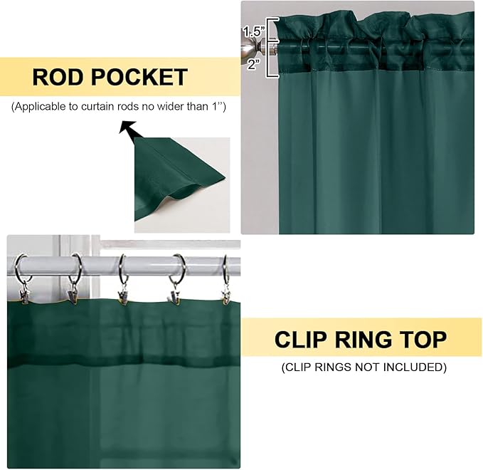 OVZME Hunter Green Sheer Curtains 72 Inches Long 2 Panels - Soft Light Filtering Window Sheer Panels for Living Room/Bedroom, Top Dual Rod Pocket, 1 Pair, Each 42Wx72L Inches