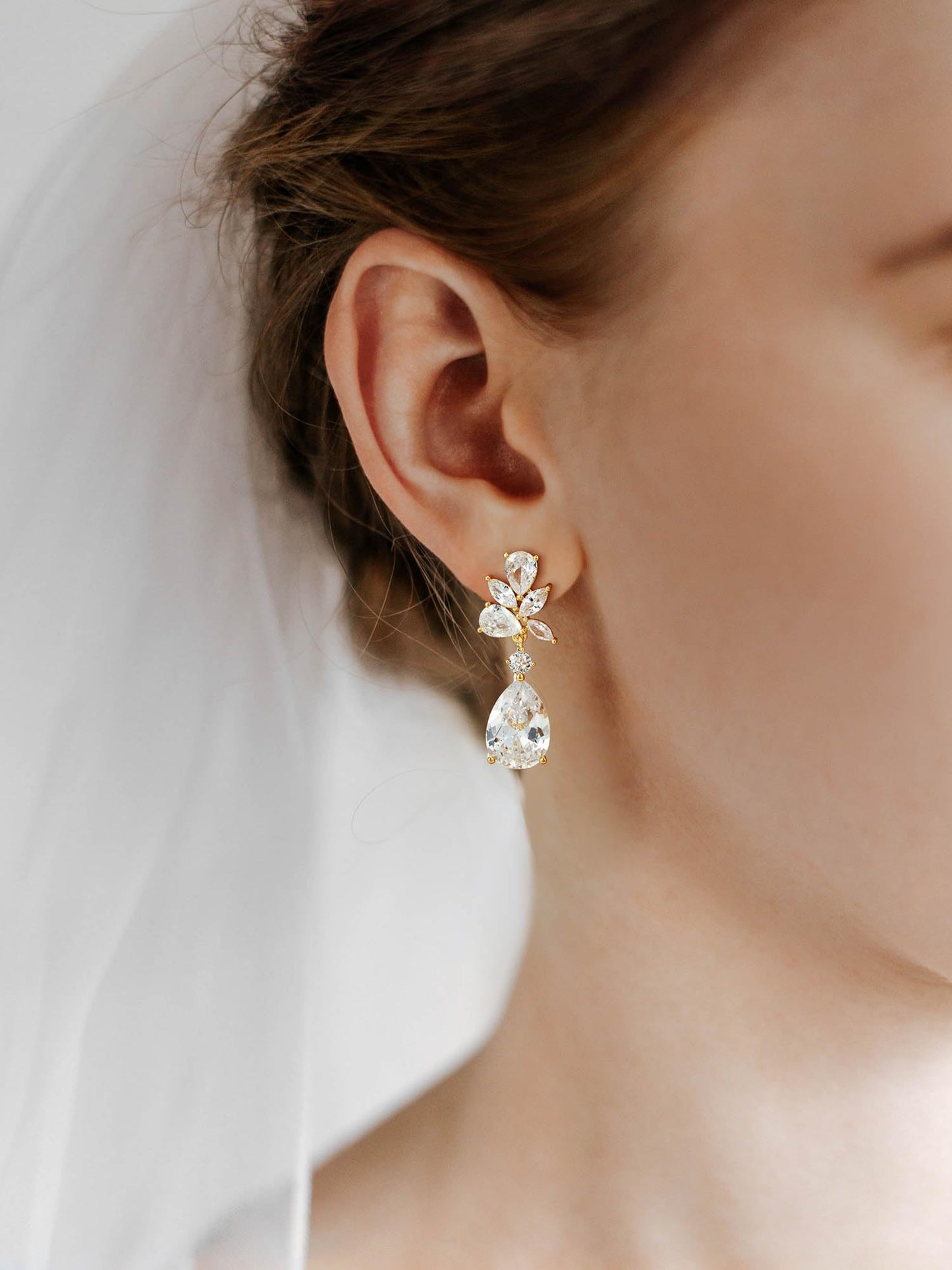SWEETV Elegant Bridal Wedding Earrings for Brides, Bridesmaids, Cubic Zirconia Teardrop Dangle Earrings for Women Formal Jewelry (Gold)