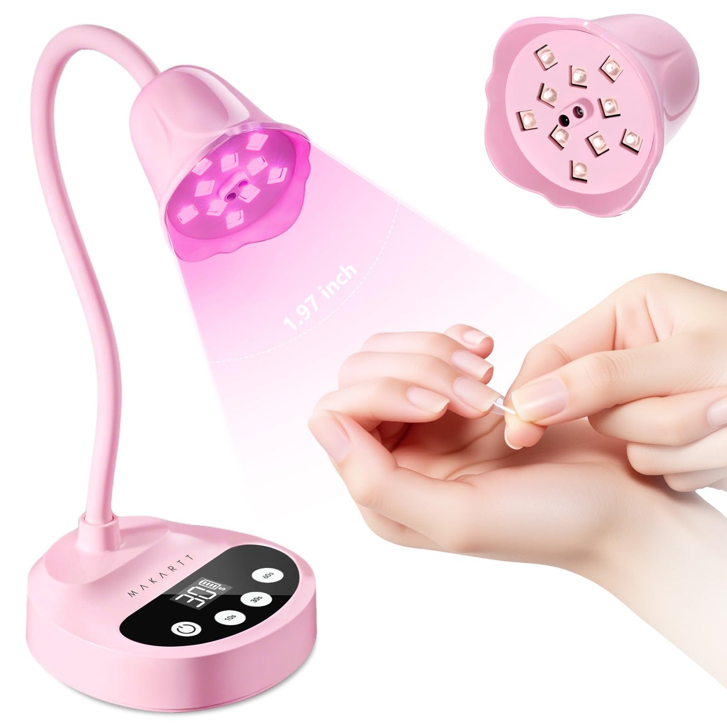 Makartt UV Nail Lamp - Gooseneck LED Nail Light with Auto Sensor & 4 Timers, Rechargeable USB Cordless Flash Cure Lamp Nail Dryer Fast Curing Gel Polish at DIY Home Salon(Pink)