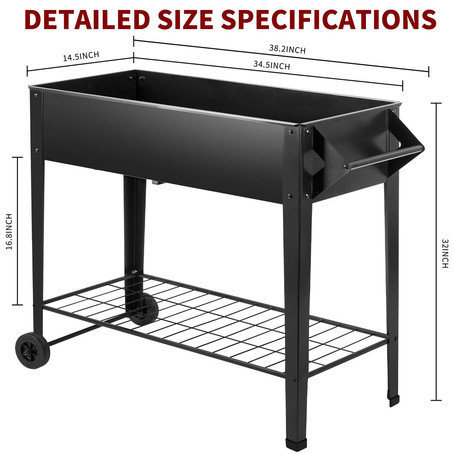 DNKMOR 32" Tall Raised Garden Bed Outdoor with Wheels & Storage Shelf or Mobility,Mobile Anti-Rust Steel Planters for Outdoor Plants,Planter Box for Vegetables/Flower/Herbs,Patio-Balcony-Backyard