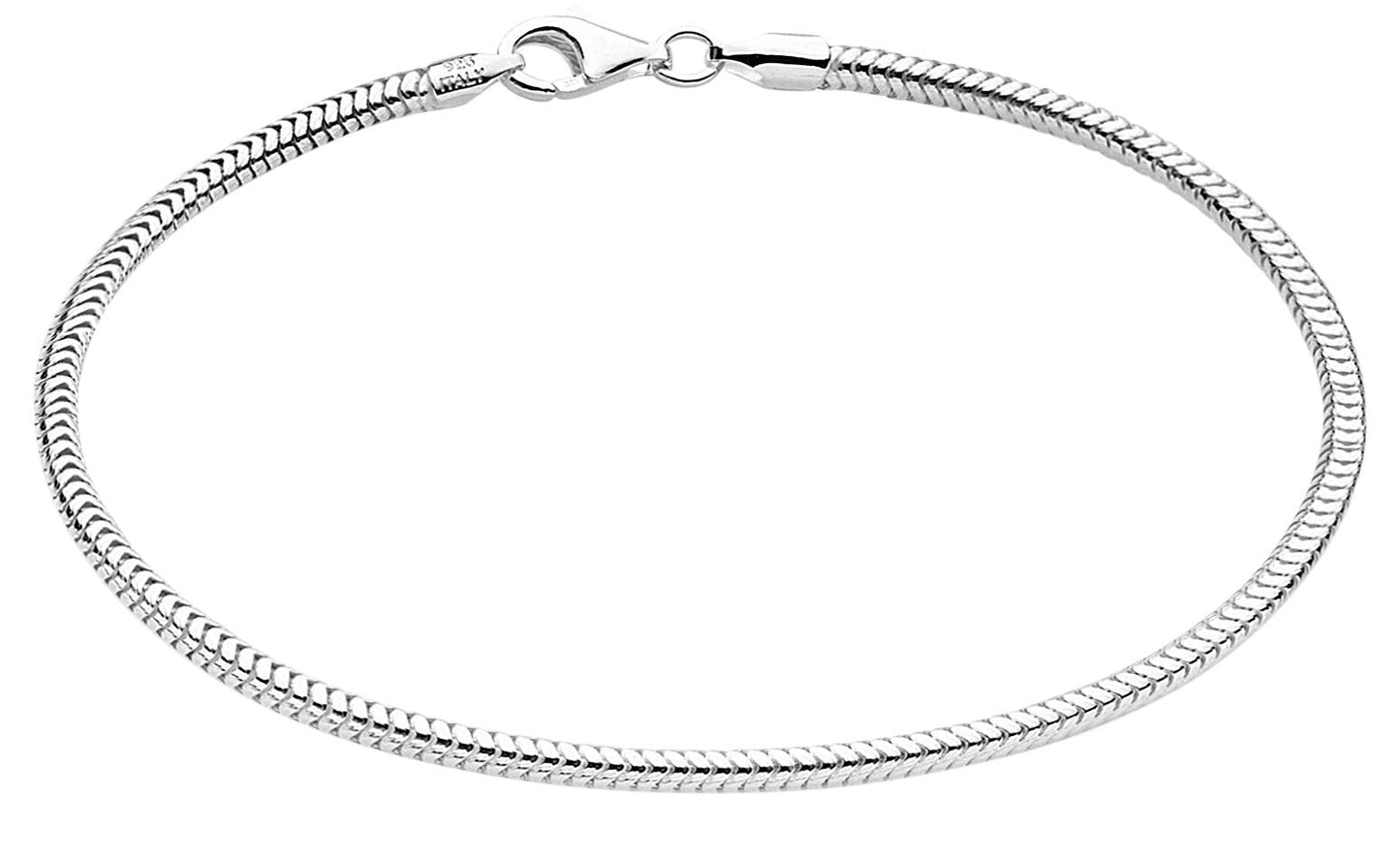 Savlano 925 Sterling Silver Solid Italian Round Diamond Cut Flexible Snake Chain Bracelet With Gift Box For Women & Men - Made in Italy (8, 2.5mm)