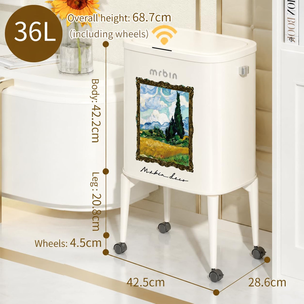Metal Motion Sensor Kitchen Trash Can with Wheel Legs