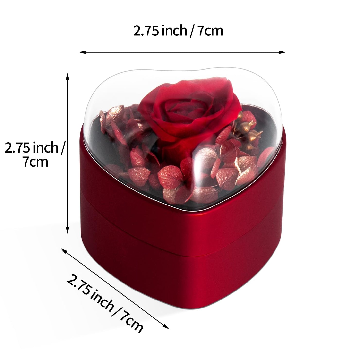 Wislist Engagement Ring Box for Proposal Promise, Eternal Flowers Rose Gifts for Valentines' Day, Heart Shaped Red Ring Box