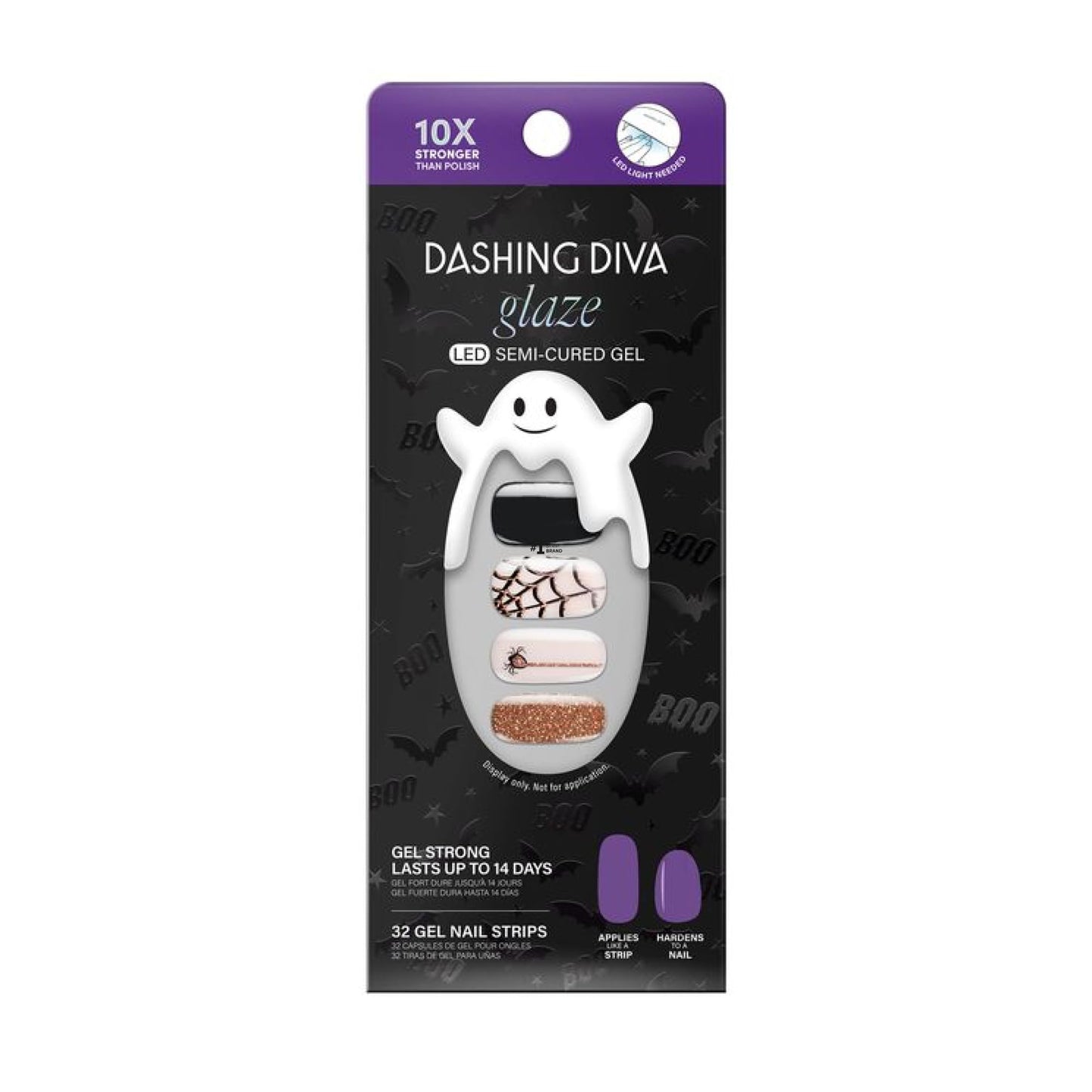 Dashing Diva Glaze Nail Strip Set - Arachnophobia - Long Lasting, Chip Resistant, Semi-Cured Gel Nail Strips - Gel Set - 4-Piece Manicure Kit with 32 Strips