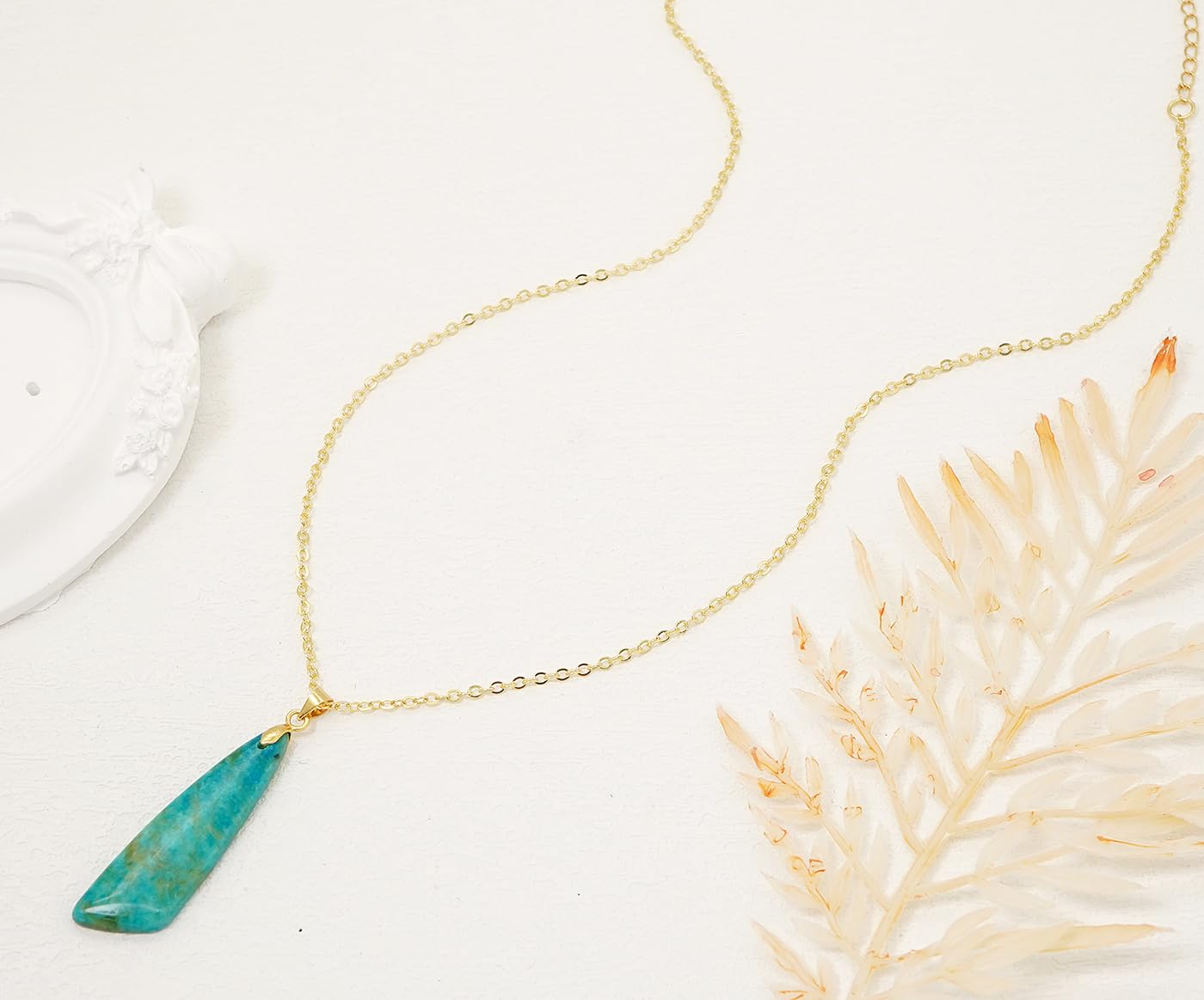 Wovanoo Nature Stone Necklaces for Women Boho Pendant Necklace 18K Gold Chain Necklaces Sky Blue