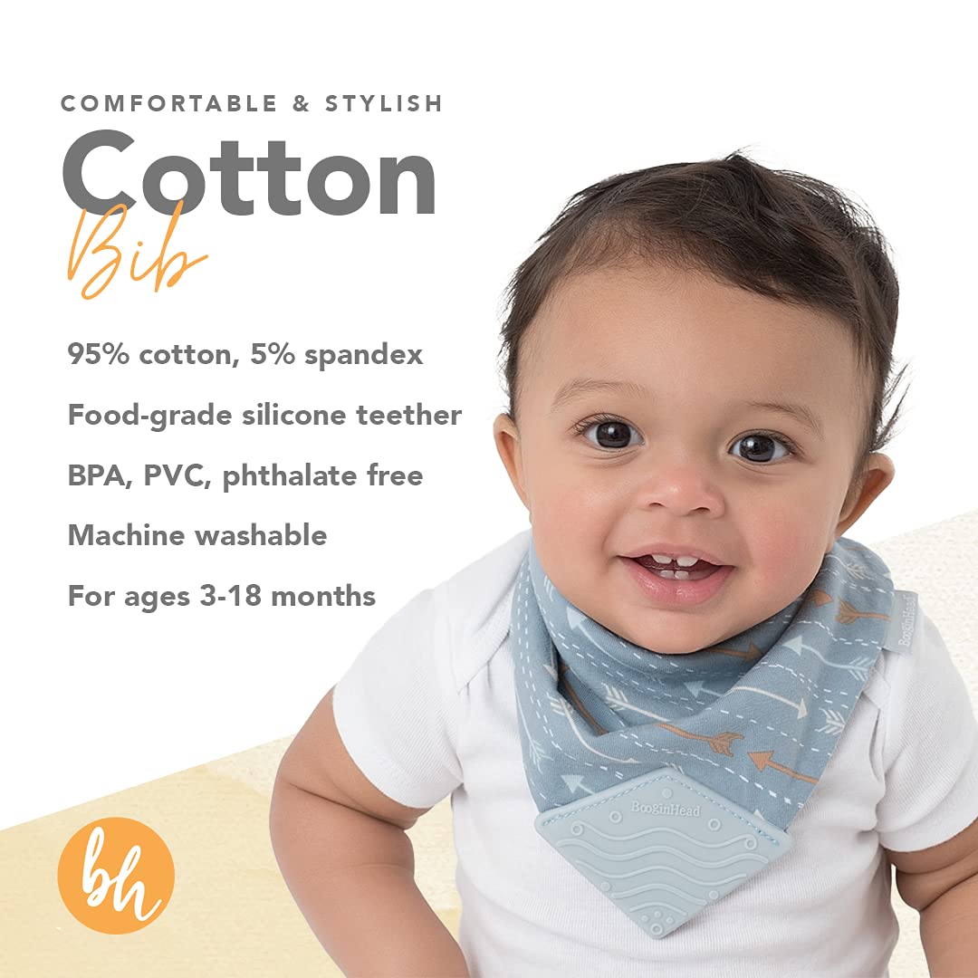 BooginHead by Infantino Cotton Baby Drool Bibs, Teething Bib and Pacifier Holder Bib, Blue Arrows