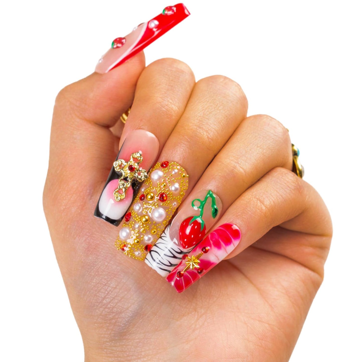 LOVFUL Short Press on Nails Glitz | Handmade Acrylic Press ons | Reusable Fake Nails | Square Classic Regular 1.3 in | H469-M