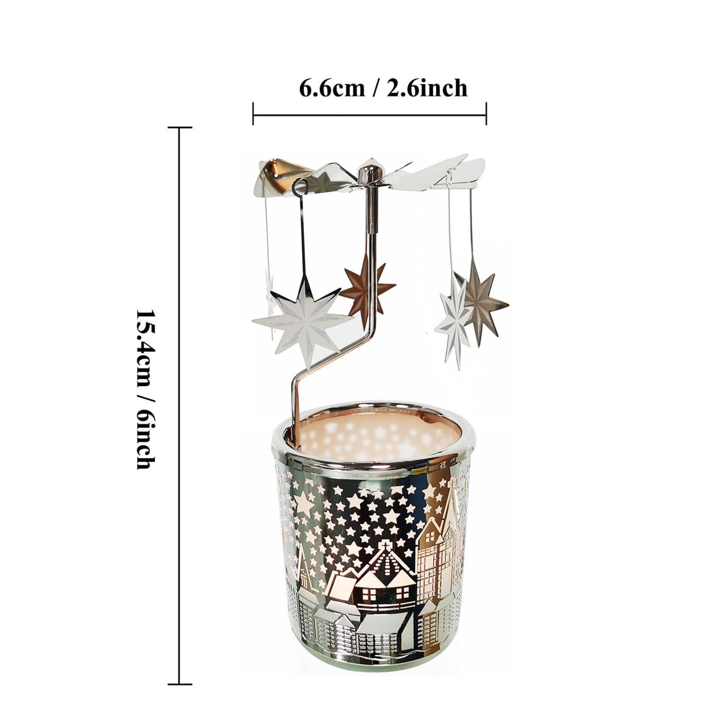 Qtnuerm Metal Rotary Candle Holder Spinning Windmill Tea Light Carousel Decor for Home & Gifts (Silver North Star)