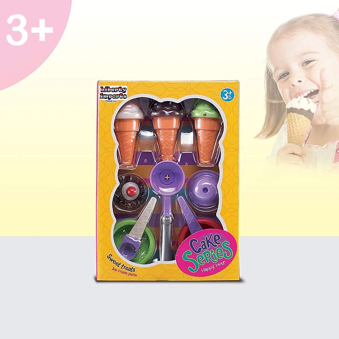 Kids Ice Cream Toy Set - Pretend Play Sweet Treats Ice Cream Parlour Dessert Accessories Playset with Cone and Scoop for Toddler Imaginary Play