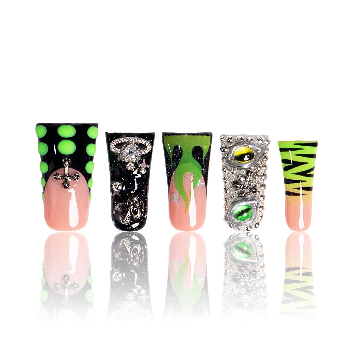 LOVFUL Press on Nails Dare to Roar French Tip | Handmade with Full Covered Crystals | Reusable Full Cover Nails | Duck Classic Regular 1.3 in | H153-L