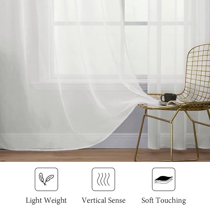 MIULEE Ivory Window Sheer Curtains for Bedroom Living Room Solid Elegant Net Drapes 2 Panels Width 42 x Length 63 Inches