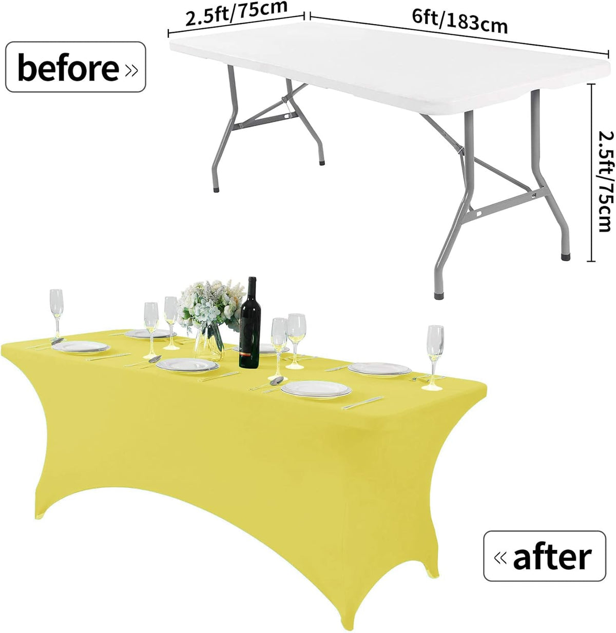 Spandex Table Cover for 6Ft or 4fT or 8ft Table Universal Fitted Stretch Tablecloth for Party, Banquet, Wedding and Events-Yellow