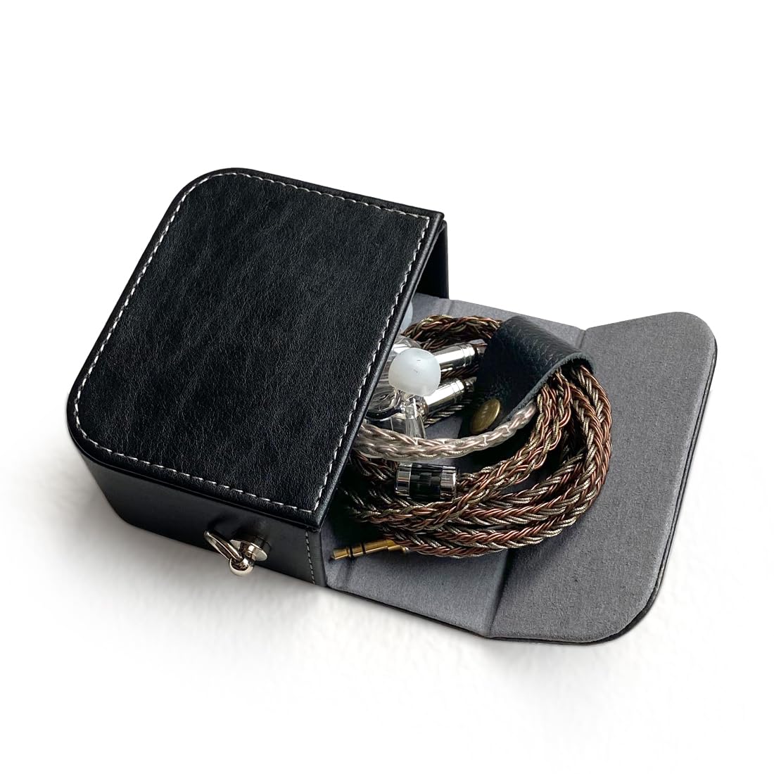 Earplug box, PU leather box for in ear headphones, portable protective case for wired headphones, storage bag for headphone accessories (black)