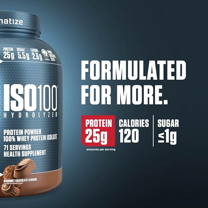 Dymatize ISO100 Whey Protein Powder Isolate, Gourmet Chocolate, 25g of Protein, 5 Pound, 5.5g BCAAs, Less Than 120 Cal., Gluten Free, 1g Fat, 1g Sugar, 2g Carb
