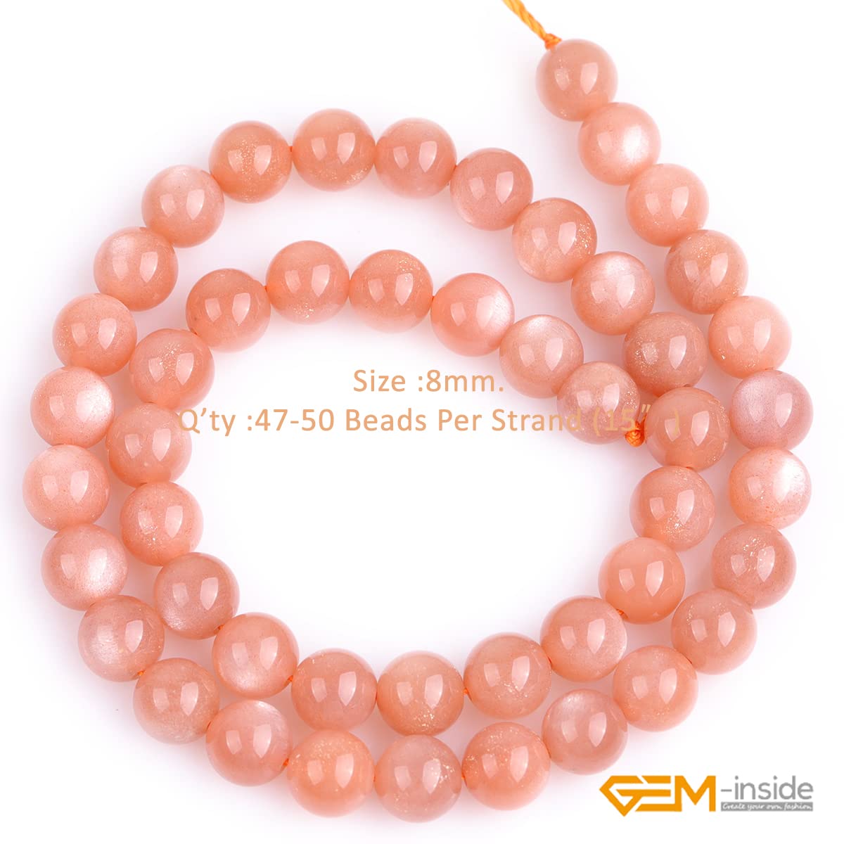 Gem-Inside 8mm Natural AAA Grade Orange Sunstone Gemstone Round Loose Beads for Jewelry Making 15 Inches