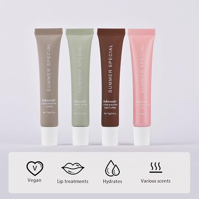 URQT Summer Special Lip Butter Balm, Hydrating, Nourishing & Softening Lip Care with Natural Oils & Fruit Extracts, Long-Lasting Moisture, Non-Sticky Shine, Soften Dry Lips Lip Care (#1 Vanilla)