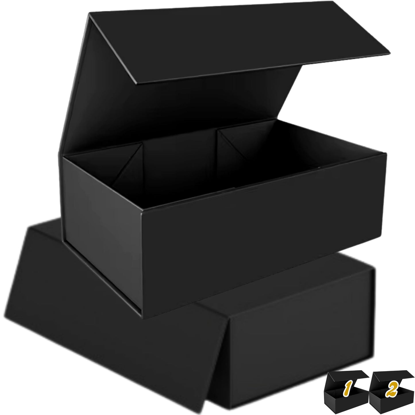 Fancy, Small Black Gift Box. 2x Sturdy, Empty Boxes with Magnetic Lids for Presents 9.5 x 6 x 3". Christmas, Mother's Day, Birthday, Proposal, Father's Day, Dad, Women, Mom, Baby Shower, Wedding Gifts