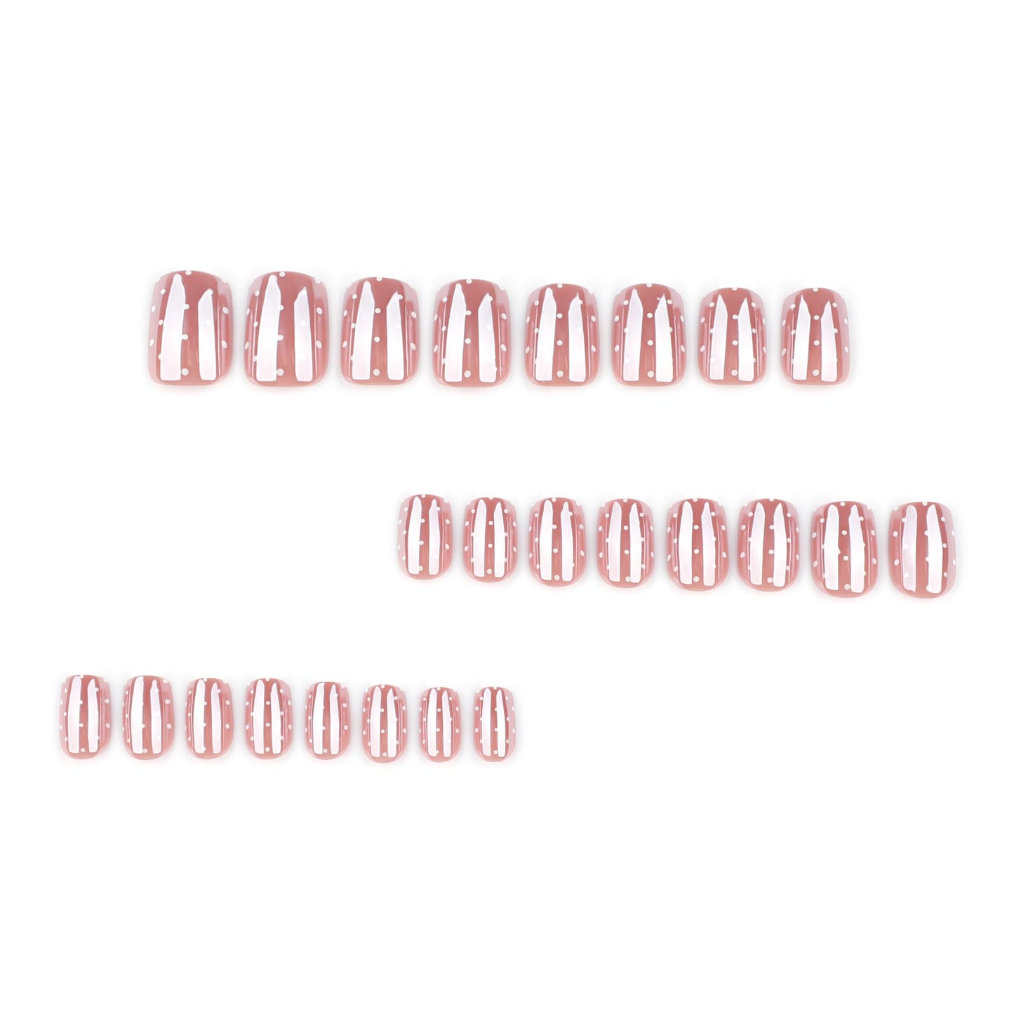 Chrome Polka Dot Press on Nails Short Square Fake Nails with White Polka Dot Designs Nude Pink Gradient Full Cover Stick on Nails Cute Nails Press ons Glossy Reusable Nails Daily Wear 24Pcs