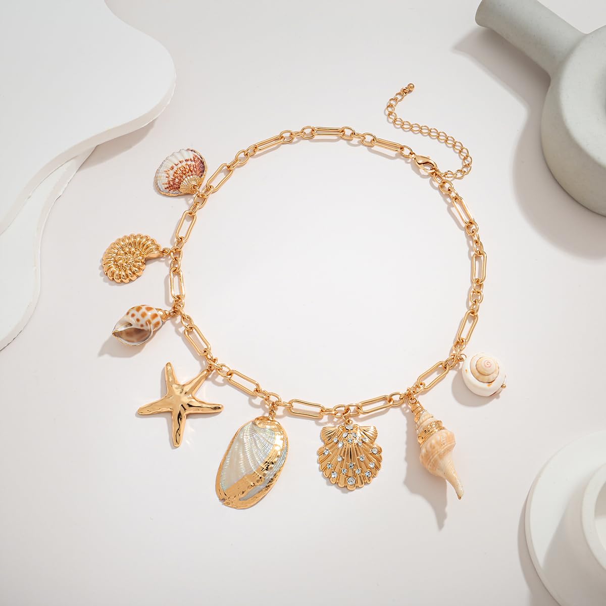 CLASSYZINT Gold Shell Necklace Starfish Conch Seashell Pendant Necklace Boho Necklaces for Women