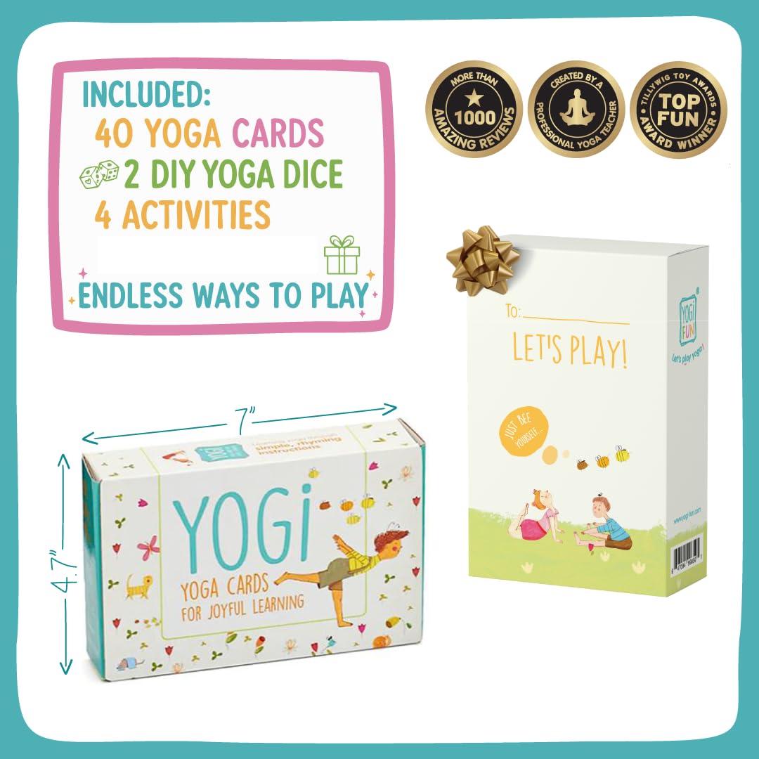 YOGi FUN Yogi Kit Card Game, 40 Yoga Cards Rhyming Game, Award Winning Educational Activities, Includes 2 Cardboard dice. for ADHD, Therapy, Montessori, Waldorf, Classroom