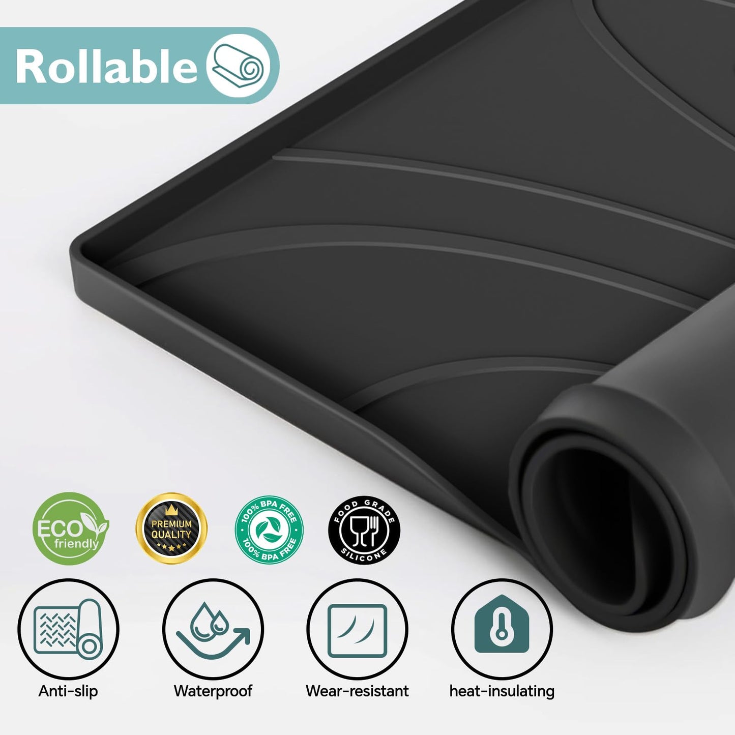 Under Sink Mat 31" x 19", Silicone Under Sink Liner for Kitchen and Bathroom, Waterproof Cabinet Protector Drip Tray, Protects Cabinets from Leaks and Spills