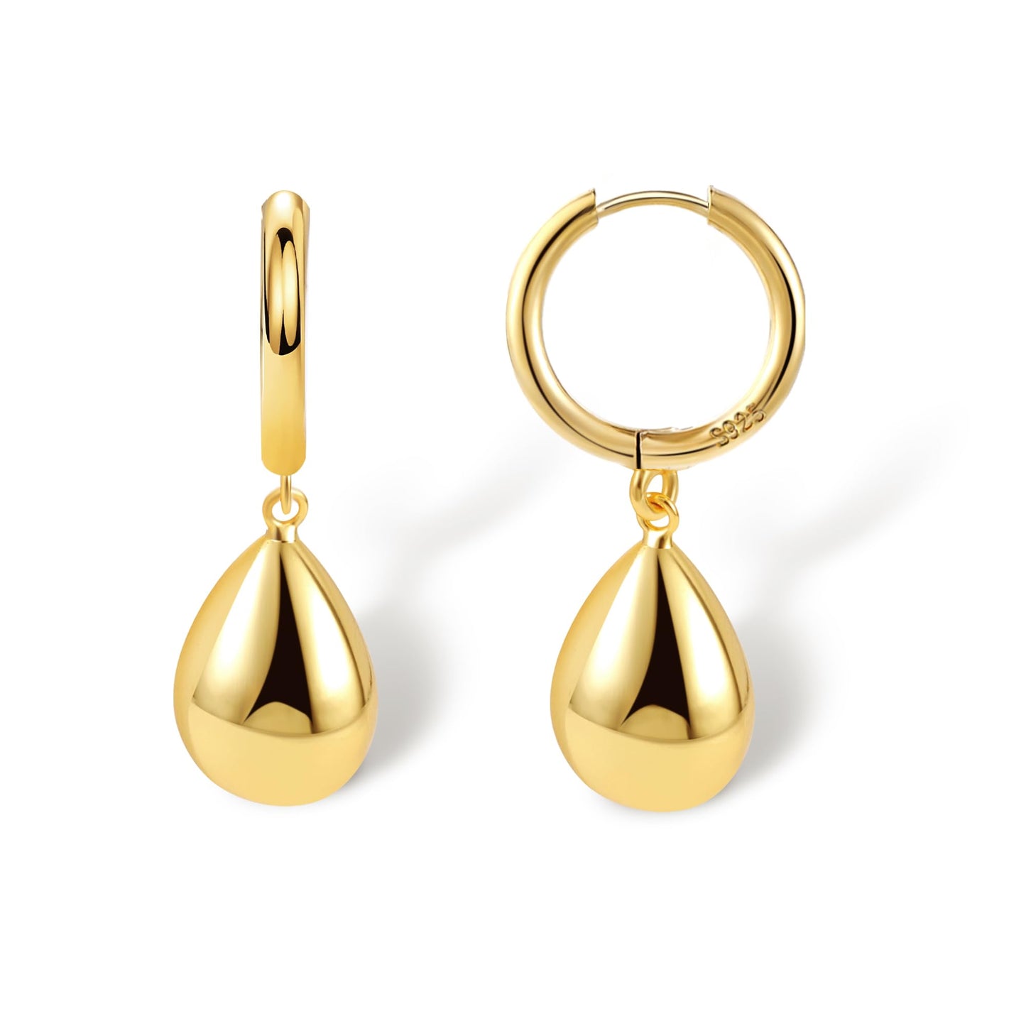 14K Gold Plated S925 Sterling Silver Post Teardrop Dangle Hoop Earrings for Women Gold Dangle Huggie Earrings with Teardrop Hypoallergenic Trendy Earring