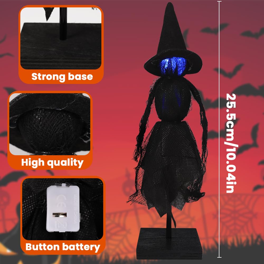 DIYDEC Witch Indoor Decorations 3pcs Halloween Witch on Wooden Stand With Light Up Halloween Table Centerpieces Signs for Home Shelf Mantels Kitchen Indoor Decorations Gifts
