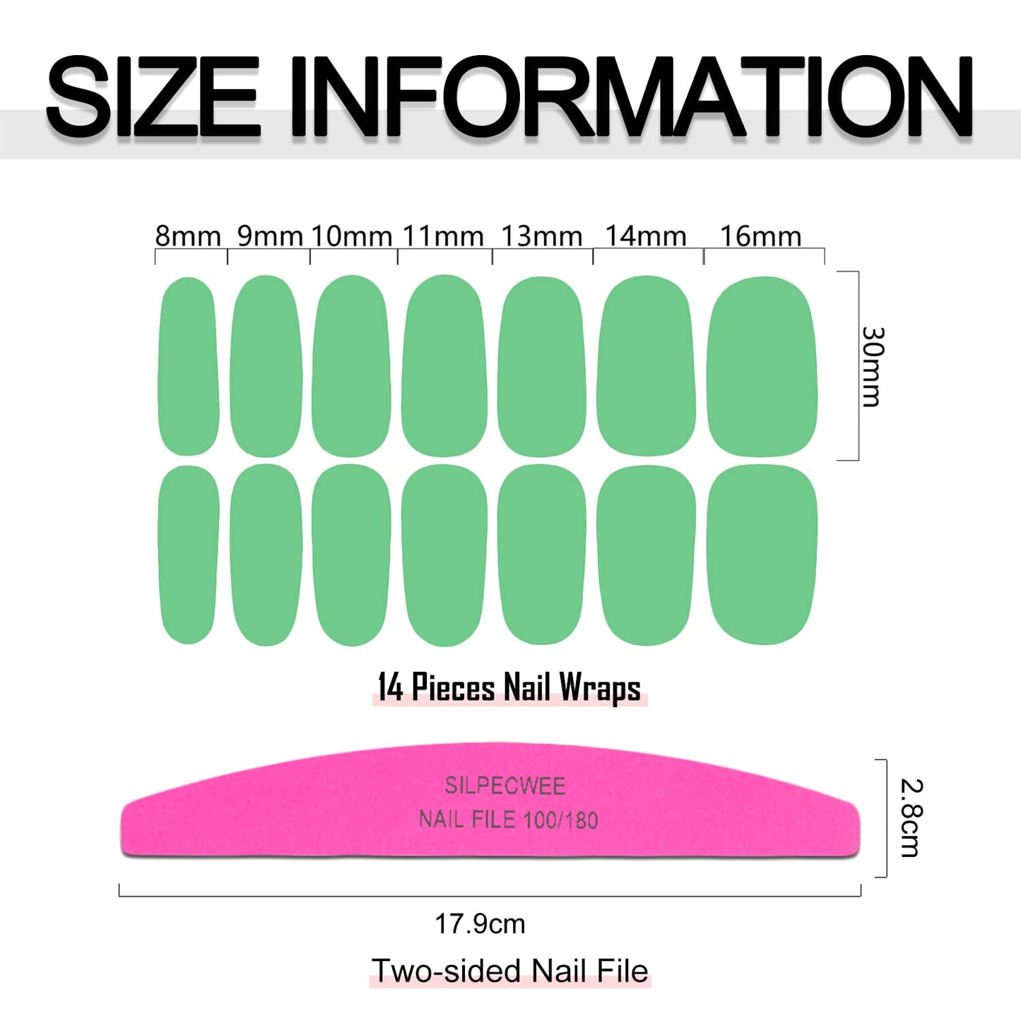 SILPECWEE Bright Solid Color Nail Wraps for Women Nail Polish Strips Self Adhesive Nail Polish Stickers Gel Nail Strips Fingernails Manicure Stickers with 1pc Nail File (16 Sheets)