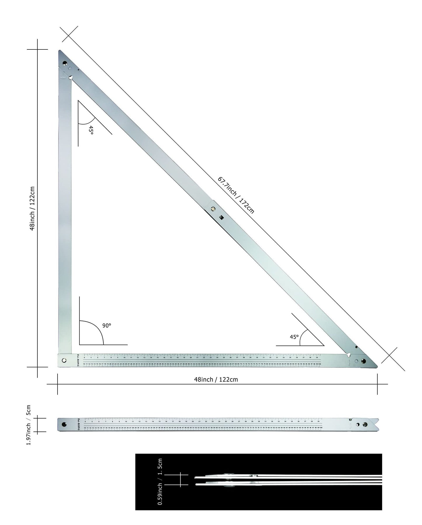 48 Aluminum Folding Square | Adjustable 45° & 90° Angles for Framing/Roofing/Staircases | Professional Woodworking & Construction Triangle Ruler Tool