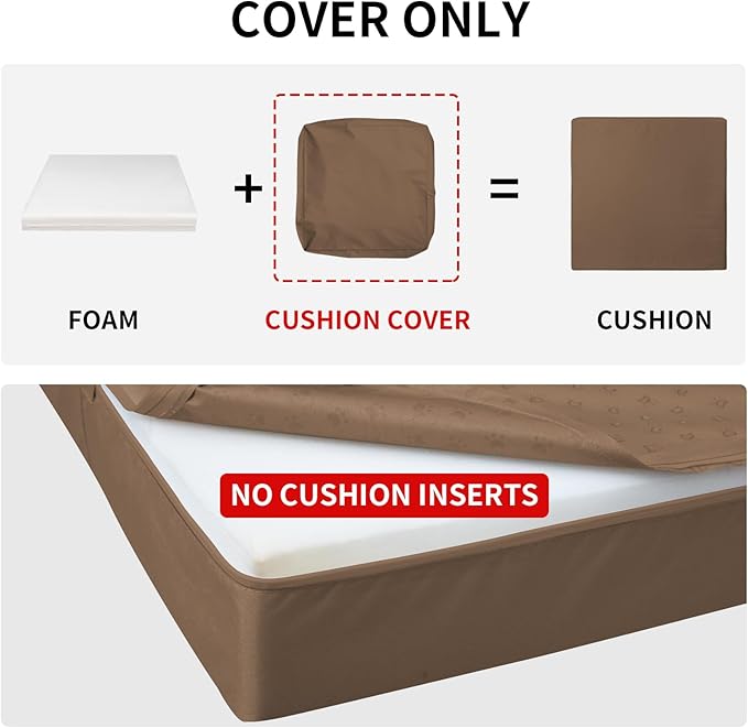Easy-Going Waterproof Patio Cushion Covers ONLY Cover 20x18x4 inch 2 Pack Replacement Non-Slip Outdoor Seat Cushion Slipcover with Zipper. Brown