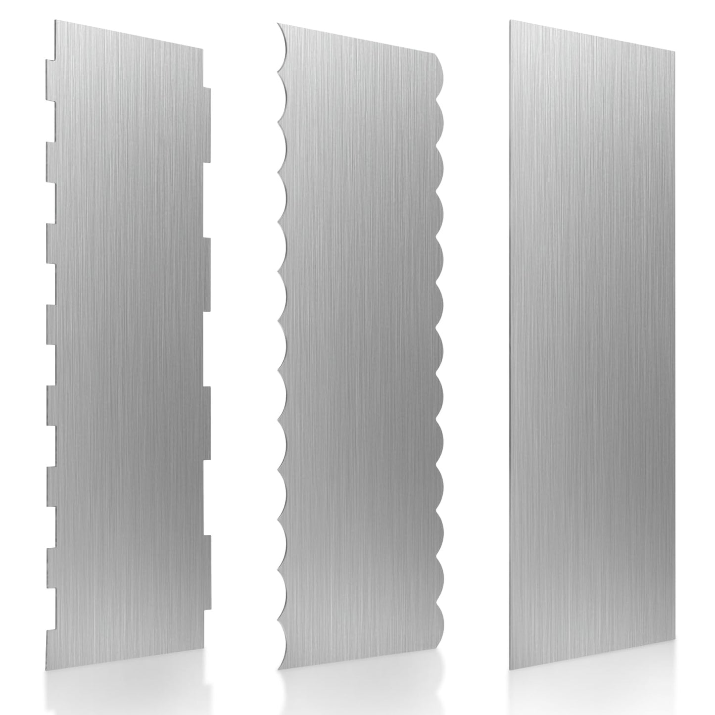 3 Pcs Stainless Steel Cake Scraper, 8.6-inch Double Sided Patterned Edge Stripe Edge Smoother Scraper, Cake Decorating Comb Metal Cake Scraper for Butter Mousse Cream Decoration