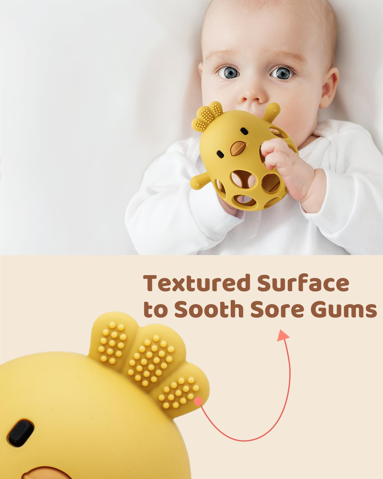 ChooKaChoo 2-in-1 Baby Teething Rattle Toy, Sensory Grasping Teether for Infants 3-12 Months, 100% Food-Grade Silicone, Easy to Hold, Soothing & Developmental, BPA Free
