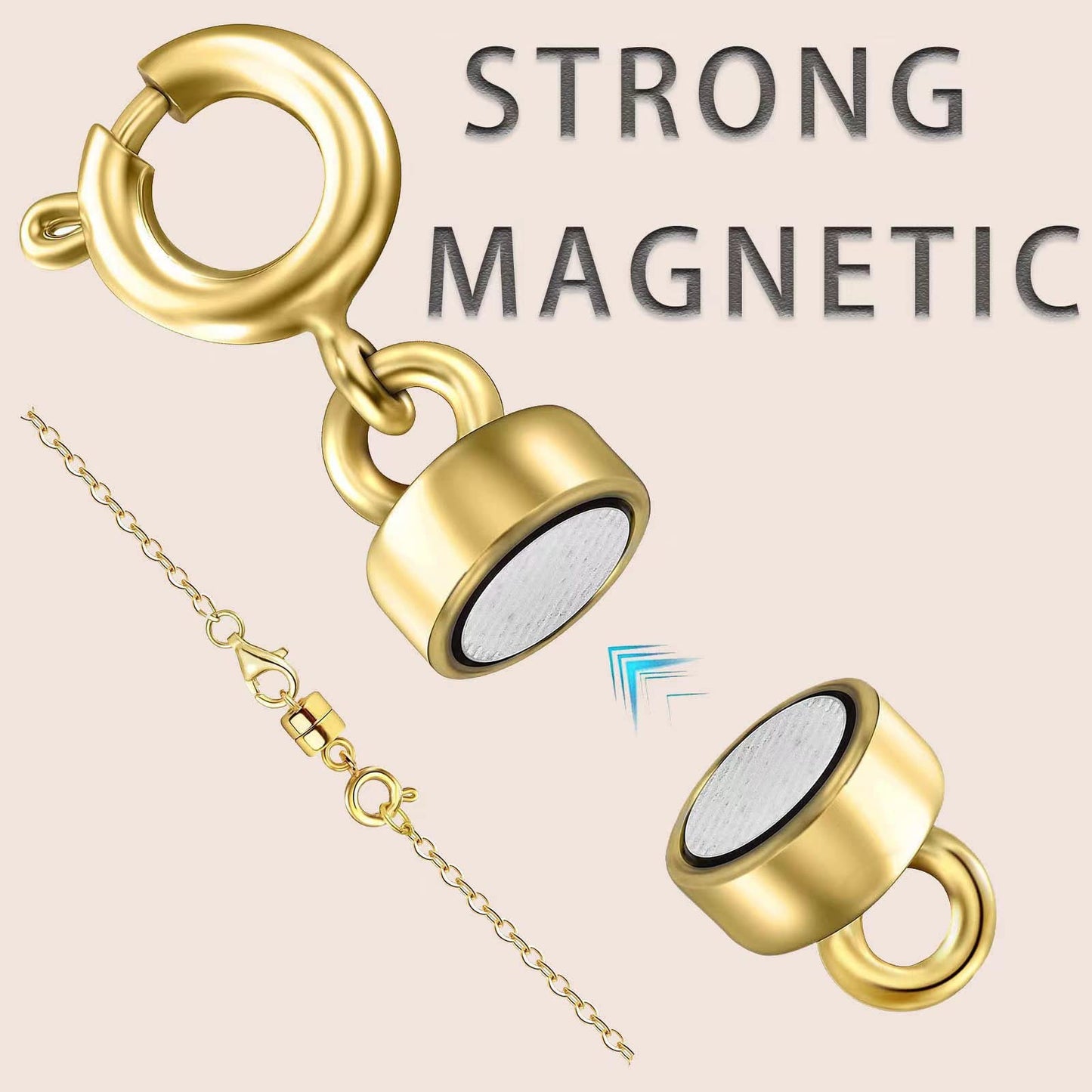OHINGLT Magnetic Necklace Clasp Extra Strong, Gold Plated Magnet Jewelry Clasps Converters for Bracelet Necklaces Chain