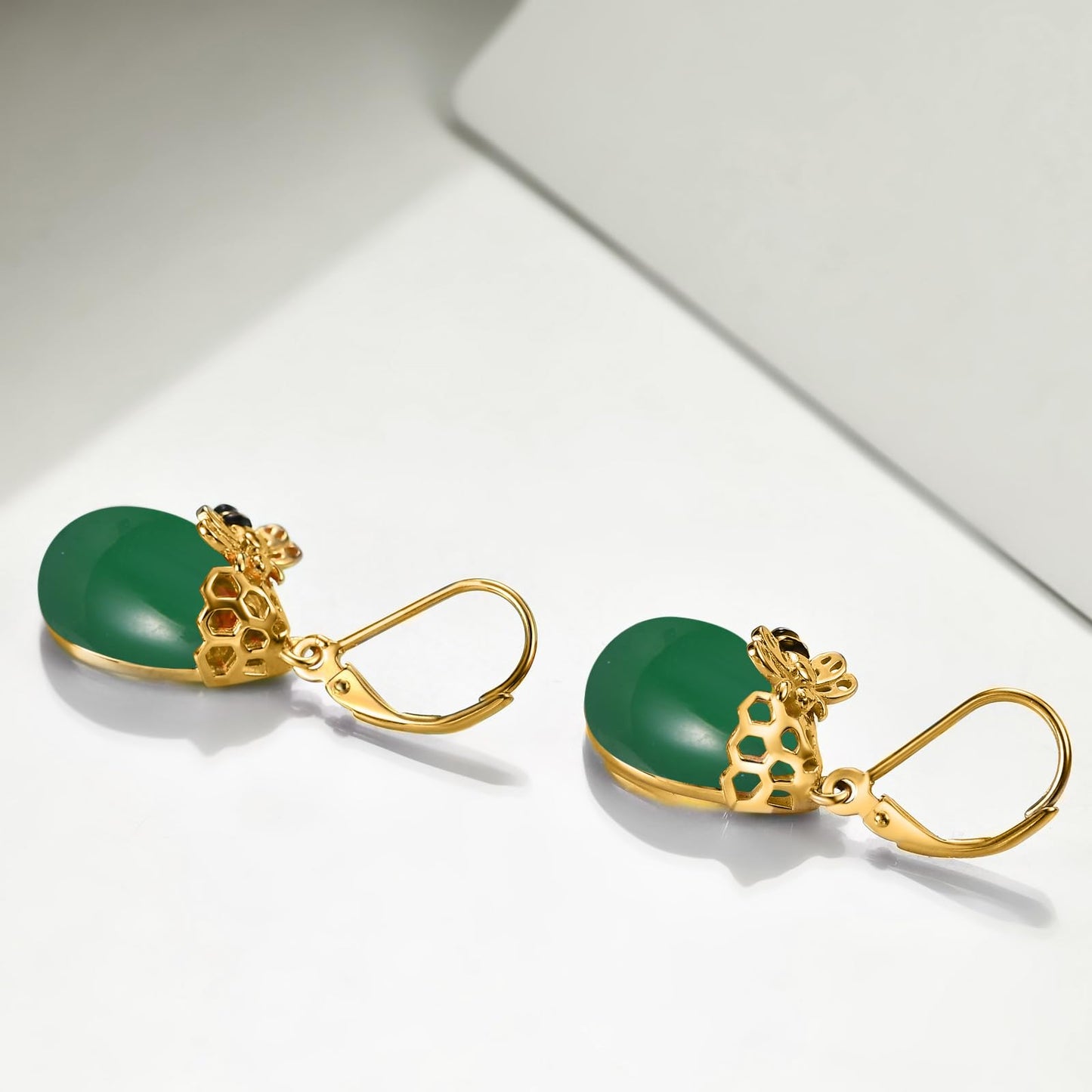 TIGERRIDER Bee 925 Sterling Silver French Clasp Earrings Jade Pendant Jewelry Gift for Women
