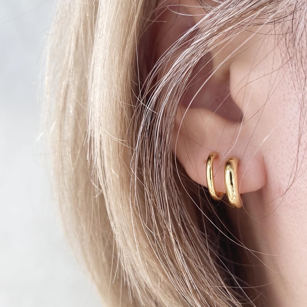 Obidos 14K Gold Plated Double Huggie Hoop Earrings for One Hole | Illusion Stud Earrings for Women