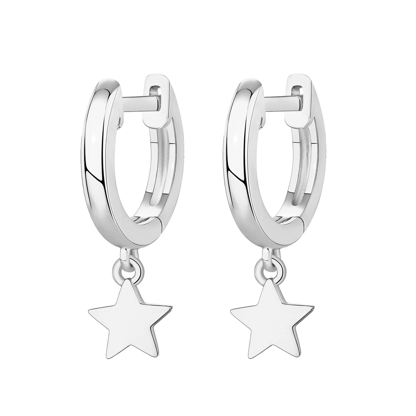 PAVOI Rhodium Plated 925 Sterling Silver Post Celestial Dangle Huggie Hoop Earrings For Women - Trendy Star Hoop Earrings - Small Hinged Huggies