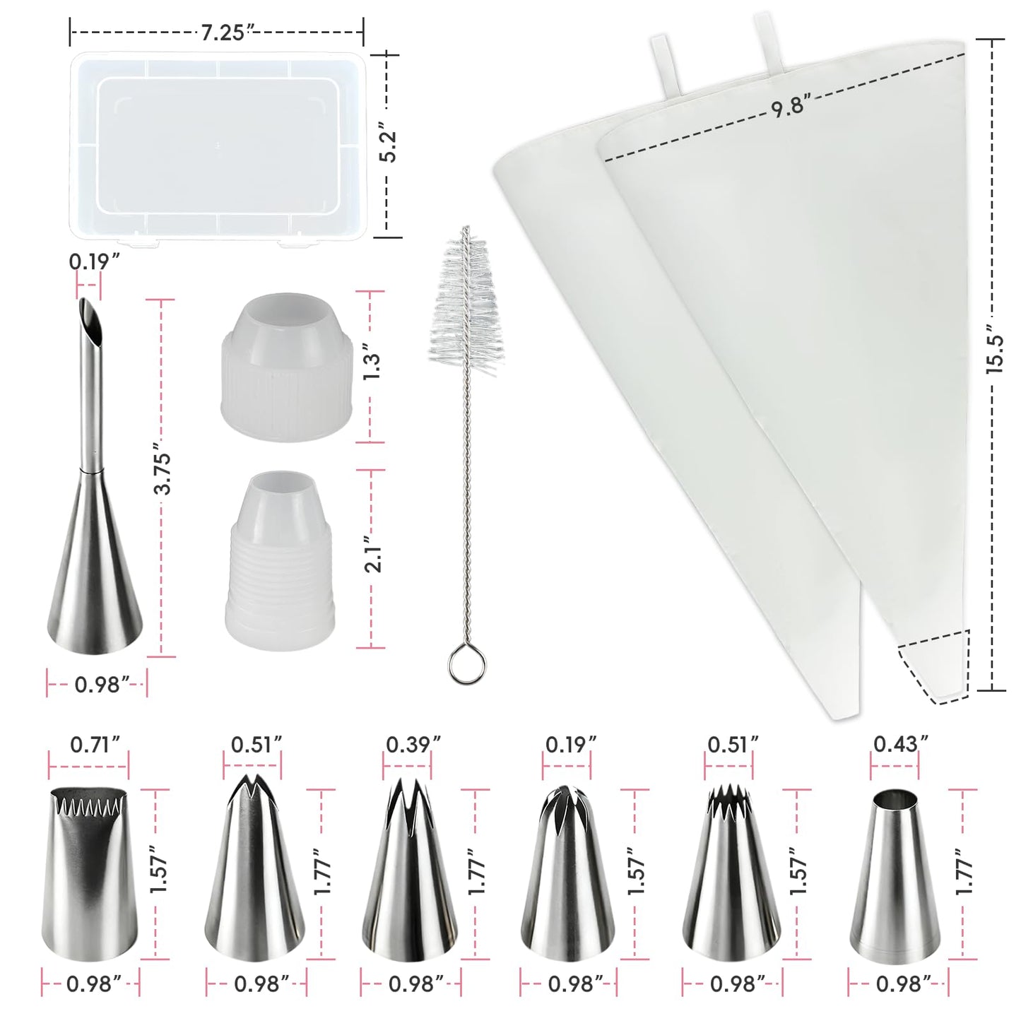 Reusable Piping Bags and Tip Set,16inch Pastry Bags,for Cake Decorating Kit and Home Baking,Frosting Piping Kit,15PCS,Cake Piping Kit, Easy to Clean