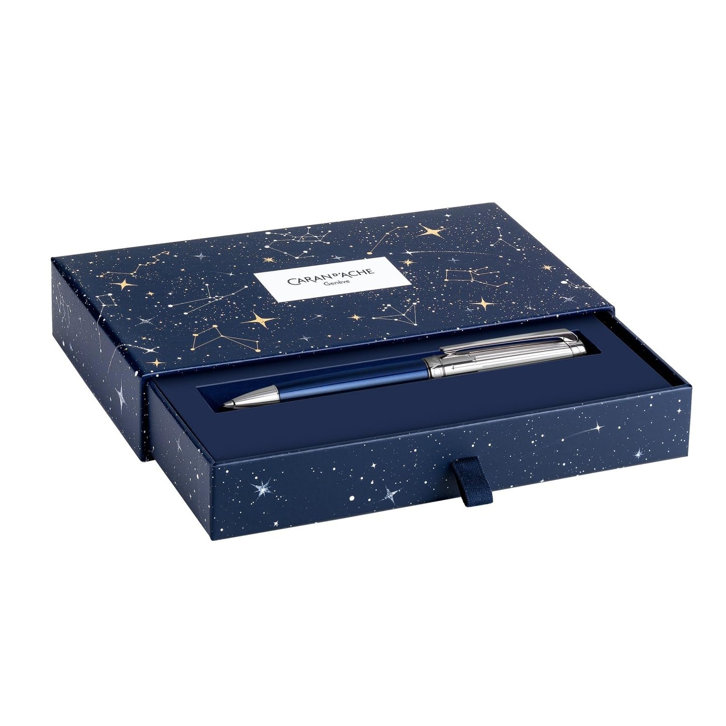 Caran d'Ache Léman ballpoint pen’s body lacquered in pearlescent celestial blue