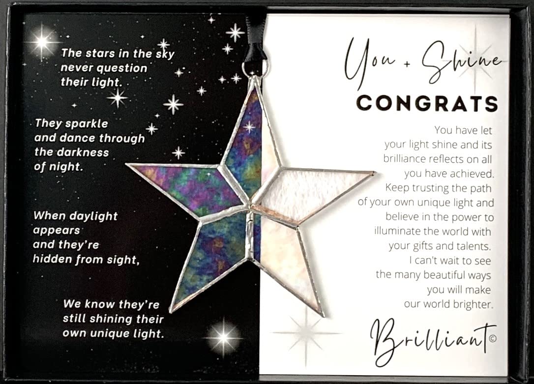 Handmade Iridescent Stained Glass Star with Heartfelt Congratulation Message (Congrats) - Graduation Gift/New Job Congrats/New Chapter Gift/Best Wishes for New Beginnings (Congrats)