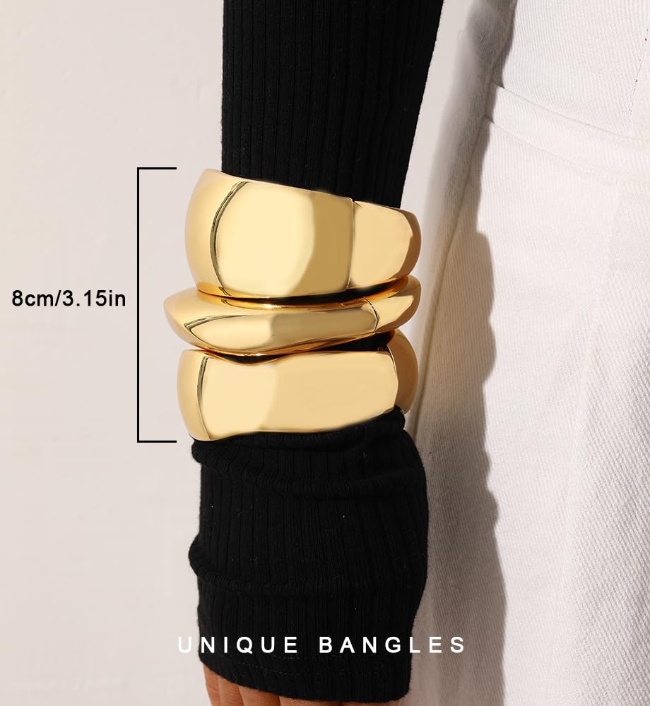 Chunky Gold Bangle Bracelets for Women, Dainty 14k Gold Plated Thick Stackable Bangles Set, Non Tarnish Cuff Bracelet Stack Trendy Stuff Gifts for Daughter Wife Mom