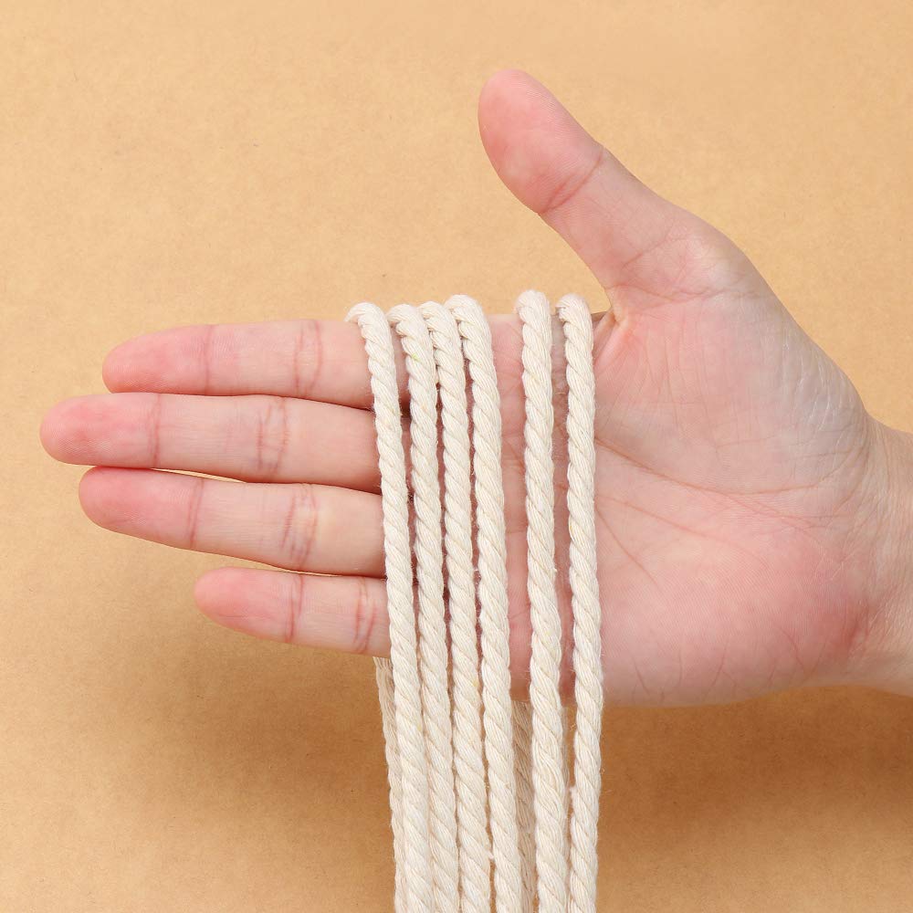 Macrame Cord 5mm x 165Yards, Natural Cotton Macrame Rope - 3 Strands Twisted Macrame Cotton Cord for Wall Hanging, Plant Hangers, Crafts, Gift Wrapping and Wedding Decorations
