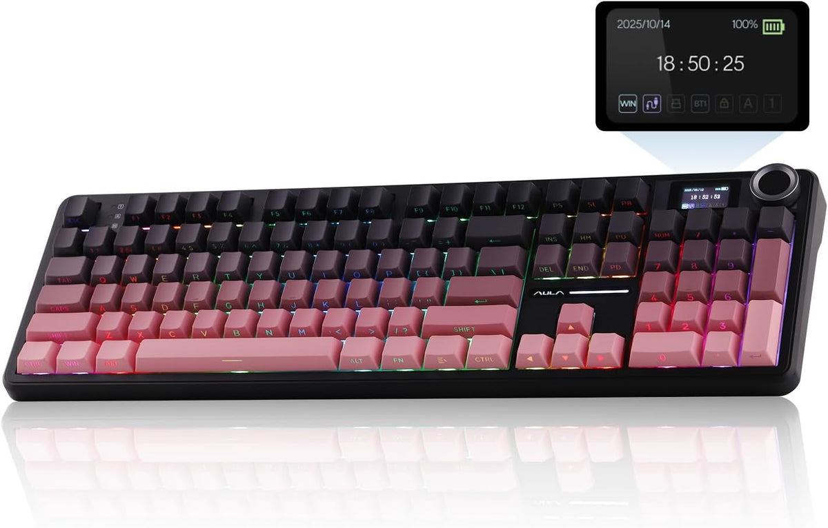EPOMAKER X Aula F108 PRO Wireless Gaming Keyboard with Screen, 8000mAh Battery, 104 Hot-Swappable and Programmable Keys and Knob, RGB Backlight, for Mac/PC/Android (Pink Gradient)