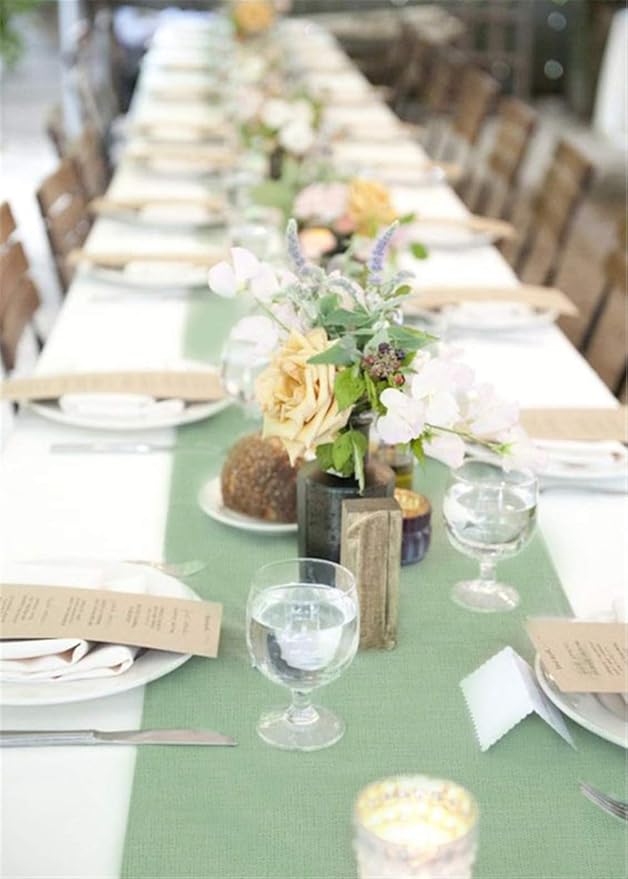 B-COOL Light Green Burlap Table Runner 2 Packs Rustic Farmhouse Fabric 13x108inch Rolls Party Garden Birthday Holiday Home Kitchen Decor