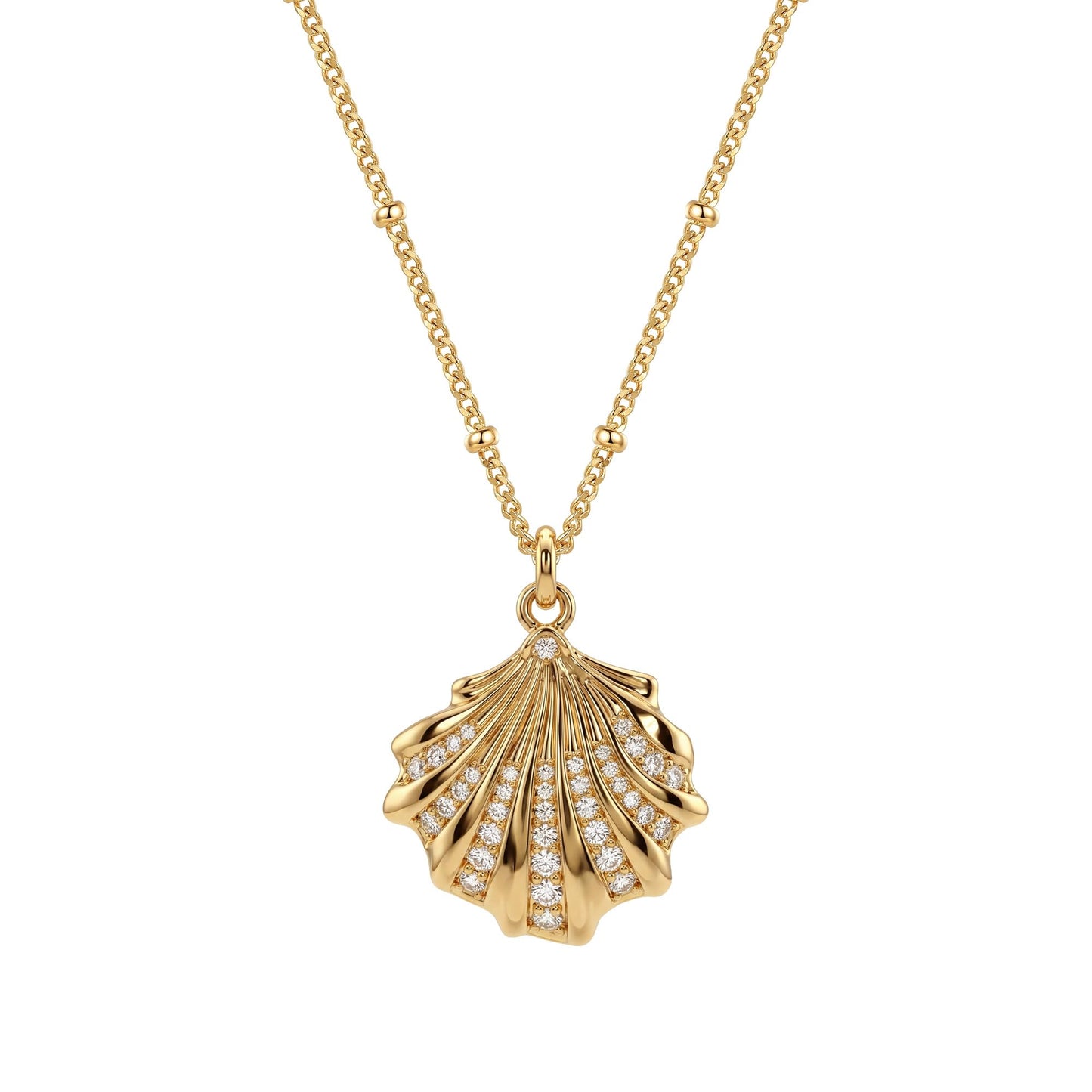 MEVECCO Dainty Gold Seashell Pendent Necklace for Women 18K Gold Plated Beach CZ Shell Necklace Boho Handmade Ocean jewelry