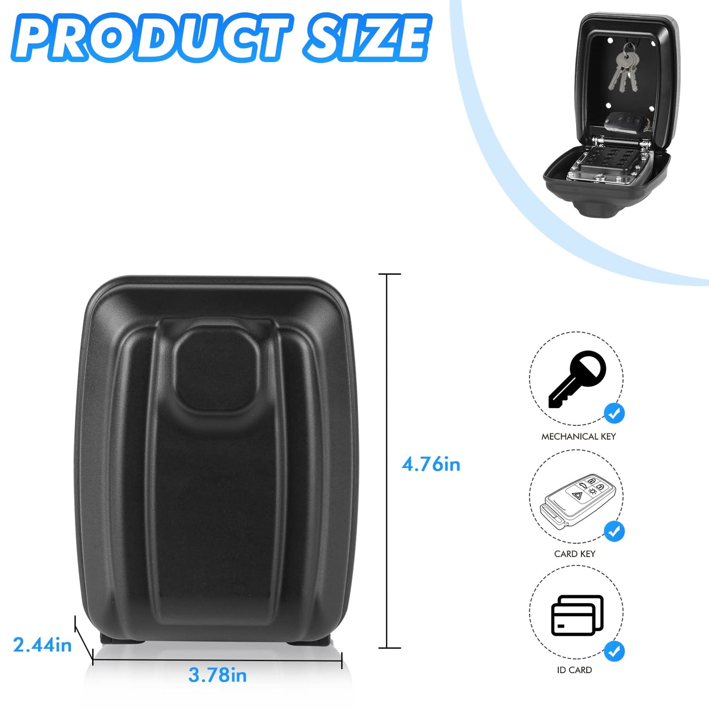 POMYDODU Key Lock Box, Wall Mounted Key Storage Box with 12-Digit Keyboard Combination, Resettable Code, Large Capacity, Waterproof Security Lock Box for Home, Office, Outdoor