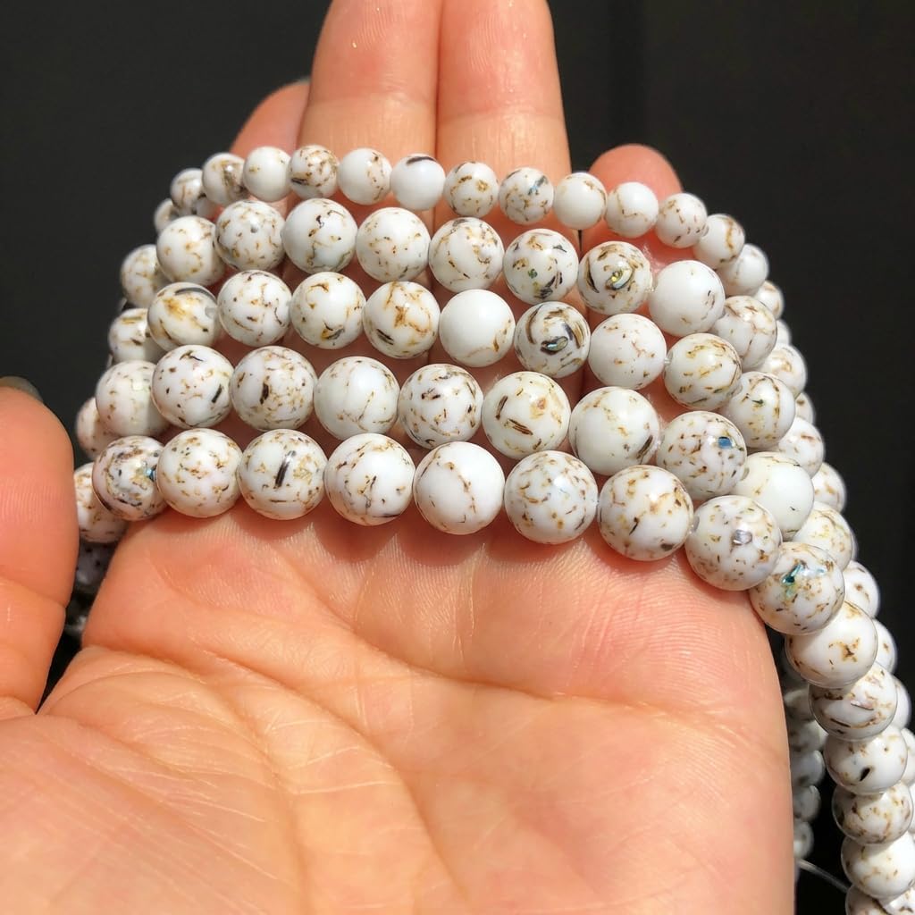 Yochus 45pcs White Shell Turquoise Beads，8mm Natural Stone Round Loose Beads for Jewelry Making Earring Necklace DIY Crafts